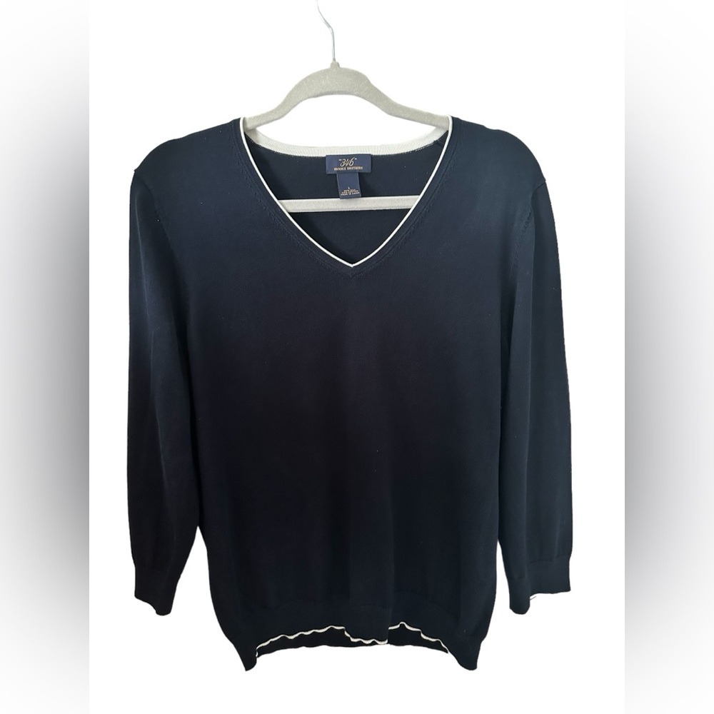 Brooks Brothers Sweater Silk/Cotton Women’s Navy Blue White Trim Large